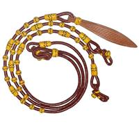 WeavingCraft Premium Hand-Braided Chestnut/Cherry Rawhide Rope with Yellow and Black Plaited Design - Genuine Leather Knots for Horse Tack