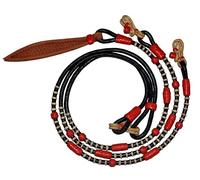 WeavingCraft Premium Quality Rawhide Rope with Red Leather Hand Braided Knots - Ideal for Horse Tack, Romal Reins, and Ranch Riding (Black)
