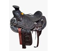 WeavingCraft Wade Tree Roping Western Saddle Set in Premium Quality Leather - Accessories Included |Antique Black: Hand-Carved Tooling- Seat-15''