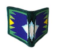 Weavish Handmade beaded Leather Wallet seed bead Inspired by Native American handicraft| traditional gifts for men and women, Green& blue, Bifold