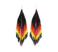 Weavish Long Beaded Dangle Earrings - Boho Native Handmade Seed Bead Tassel Bohemian Large Statement Drop Fringes for Women, Beads, black gray