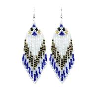 Weavish Long Beaded Dangle Earrings - Boho Native Handmade Seed Bead Tassel Bohemian Large Statement Drop Fringes for Women, Beads, black gray