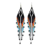 Weavish Long Beaded Dangle Earrings - Boho Native Handmade Seed Bead Tassel Earrings, Bohemian Large Statement Beaded Drop Fringe Earrings for Womens, One Size, c/z glass seed beads 11/0, c/z glass