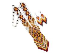 Weavish Native American Style beaded necklace for women Boho Statement Designer Jewelry Handmade Seed bead Long with earrings, One Size, Glass, cz glass seed beads