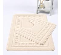 Weavonix 2 Piece Geometric Bath Mat Set, Soft Highly Absorbent Polypropylene Bathroom Rugs with Non Slip Rubber Latex Backing, Quick Dry Bath & Pedestal Mats, 50x80cm + 50x40cm, Cream