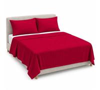 Weavonix 250 Thread Count 100% Cotton Stripe Flat Sheet, Soft Elegant Bed Linen with 2 Matching Pillowcases, Red, Super King