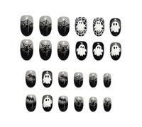 Web Design Manicure Tips Halloween Fake Nails Set, Black Gray Gradient Glitter ABS Artificial Fingers with Bat Accent Art for Cosplay Looks False Tips Artificial Stick on Manicure Eerie Gothic Holiday