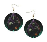 Web Gourd Print Custom Halloween Round Leather Earrings | Show Off Spooky Style This Halloween, Grab Eyes At Halloween Party And Trick-Or-Treat Events