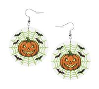 Web Gourd Print Custom Halloween Round Leather Earrings | Show Off Spooky Style This Halloween, Grab Eyes At Halloween Party And Trick-Or-Treat Events