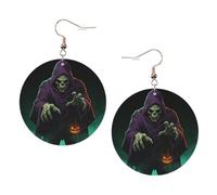 Web Gourd Print Custom Halloween Round Leather Earrings | Show Off Spooky Style This Halloween, Grab Eyes At Halloween Party And Trick-Or-Treat Events