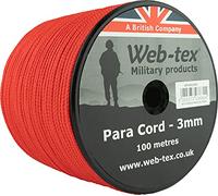 Web-tex Paracord Reel 100m x 3mm, Durable Polypropylene Parachute Cord, 70kg Breaking Strength, 330ft length - Ideal for Camping, Bushcraft, Hiking, DIY Crafts, Survival Kits and Hammocks - Red