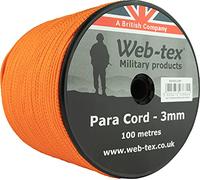 Web-tex Paracord Reel 100m x 3mm, Durable Polypropylene Parachute Cord, 70kg Breaking Strength, 330ft length - Ideal for Camping, Bushcraft, Hiking, DIY Crafts, Survival Kits, Hammocks - Orange
