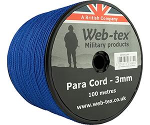 Web-tex Paracord Reel 100m x 3mm, Durable Polypropylene Parachute Cord, 70kg Breaking Strength, 330ft length - Ideal for Camping, Bushcraft, Hiking, DIY Crafts, Survival Kits and Hammocks - Blue