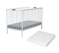 WEBABY - Foldable Wooden Baby cot with Mattress White 60 x 120 cm Flex | from Birth | Slatted Base | Compact | Transportable | Foldable | Space Saving | Travel cot