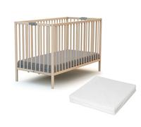 WEBABY - Foldable Wooden Baby cot with Raw Beech Mattress 60 x 120 cm Flex| from Birth |Slatted Base | Compact | Transportable | Foldable | Space Saving | Travel cot