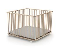 WEBABY - Folding Playpen 100 x 100 cm Raw Beech | XXL Playpen with 4 Wheels | Adjustable Base 3 Heights | For Children up to 24 Months