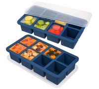 Webake 1/2 Cup Silicone Freezer Tray with Lids, 8-Grid Square Ice Cube Mold, Ideal for Prep & Portion, Large Ice Cube, Storage Soup, Snack, Broth, Leftovers, Pack of 2