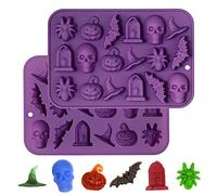 Webake 2 Pcs Halloween Silicone Moulds, Halloween Chocolate Moulds | 36 Cavity Skull Pumpkin Ghost Bat Witch Hat Gravestone Gummy Moulds for DIY Halloween Gummies, Candy, Jelly, Chocolate, Jello