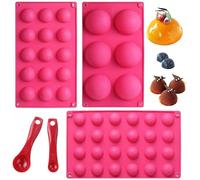 Webake 3 Pack Silicone Semi Sphere Mould with 2 Pcs Measuring Spoon for Cake Decoration Jelly Pudding Candy Chocolate 6 Holes Semicircle 15 Holes Semicircle 24 Holes Semicircle Ø 7cm Ø 3.8cm Ø 3cm