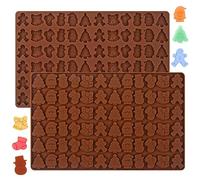 Webake Christmas Chocolate Moulds Silicone Gummy Mould 2 Pcs 72 Cavity Mini Gingerbread Man Mould Christmas Tree Snowman Christmas Stocking Bell Moulds for Gummy Candy Cookies