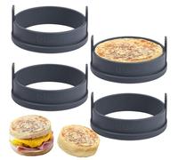 Webake Crumpet Rings Non Stick Silicone 4 Pcs 10cm Pancake Mould Egg Rings Muffin Ring Baking Ring for Homemade Crumpets, Muffins, Pancake Cakes
