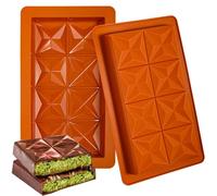 Webake Deep Chocolate Bar Mold Diamond Shaped, Thick and Large Stuffed Chocolate Bar Mold, Big Chocolate Candy Bar Mold for Filling Knafeh Pistachio, Pack of 2
