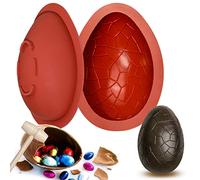 Webake Easter Dinosaur Egg Moulds Silicone Large 2 Pcs 3D Breakable Giant Egg Chocolate Mould with 1 Hammer for Easter Decorations, Candy, Cake, Dessert Baking