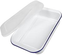 webake Enamel Roasting Tin with Plastic Lid Deep Pie Dish Baking Tray Bakeware Oven Pans, 36 x 24 x 7 cm
