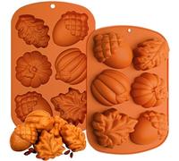 Webake Fall Silicone Molds Harvest Cake Pan, 3D Maple Leaf Acorn Pumpkin Mold for Autumn Treats, Halloween, Thanksgiving, 2Pcs