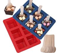 Webake Hot Chocolate Stirrer Moulds Silicone 2 Pcs Hot Chocolate Spoon Mould with 30 Pcs Wooden Spoons for Hot Chocolates, Square