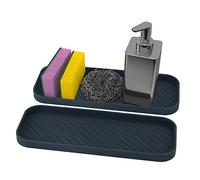 webake Kitchen Caddy Sink Tidy Organiser Silicone 2 Pcs Kitchen Sink Tray Sponge Holder for Dish Sponge, Soap Dispenser, Scrubber, Black