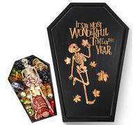 Webake Large Coffin Charcuterie Board - New Skeleton Design, 16.5" Spooky Serving Tray for Ample Food Display, Halloween Wooden Meat & Cheese Board, Perfect Spooky Gothic Decor