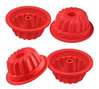 webake Mini Ring Cake Tin Silicone 4 Pcs 4 Inch 10cm Round Cake Moulds Fluted Savarin Mould Baking Mould for Cupcake, Muffin, Donut