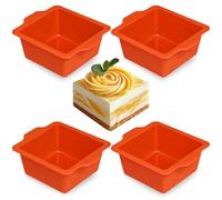 webake Mini Square Cake Tin 4‘’ Silicone Cake Moulds for Baking 4 Pcs Mini Cheesecake Mould Soap Mould for Small Cakes, Muffin, Cupcake, Soap, Jelly