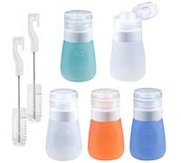 webake Salad Dressing Bottles Silicone 5 Pack 55ml Squeeze Portable Salad Dressing Container to Go Bottles with Cleaning Brush Sauce Condiment Storage Bottle