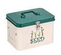 webake Seed Packet Storage Box with Lid Seed Tin Garden Seed Container with 2 Compartments, 22.5 x 17.2 x 15.5 cm