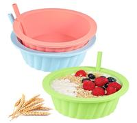 Webake Silicone Cereal Bowl with Straw, 20oz Unbreakable Bowls for Soup, Milk, Yogurt, Reusable, Microwave & Dishwasher Safe, Pack of 3