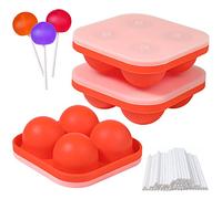 Webake Silicone Sphere Lollipop Molds Set of 3, Round 3D Candy Ice Chocolate Cake Pop Molds with Lids and 100 Paper Lollipop Sticks