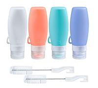 webake Silicone Travel Bottle Salad Dressing Bottles 4 Pack 90ml Squeeze Portable Salad Dressing Container to Go Bottles with Cleaning Brush Sauce Condiment Storage Bottle