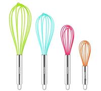Webake Silicone Whisk Large Medium Small and Mini Whisk Set of 4, Heat Resistant Non-scratch Coated Kitchen Whisks for Cooking Nonstick Cookware, 4 Color Balloon Egg Wisk