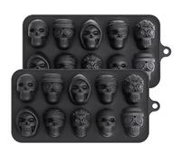 Webake Skull Chocolate Mold with 5 Different Shapes, Silicone Skeleton Mold for Halloween Chocolate, Candy, Jello, Ice, Cube, Treats, Pack of 2