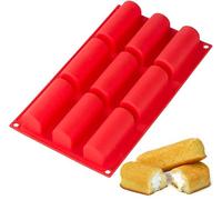 Webake Twinkie Pan Silicone Mini Log Cake Mold For 3D Cylinder Mousse, DIY Pudding Cake Molds Oblong 9 Cavity (Red)