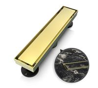 WEBANG 12 Inch Linear Shower Drain Rectangular Floor Drain with Accessories Reversible 2-in-1 Cover Tile Insert Grate Removable SUS304 Stainless Steel CUPC Certified Brushed Gold