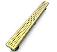 WEBANG 24 Inch Gold Linear Shower Rectangular Floor Trap with Accessories, CUPC Certified SUS304 Stainless Steel Removable Grill, Brushed Gold Brass