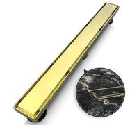 WEBANG 24 Inch Shower Linear Gold Drain Rectangular Floor Drain with Accessories Reversible 2-in-1 Cover Tile Insert Grate Removable SUS304 Stainless Steel CUPC Certified Brushed Gold Brass