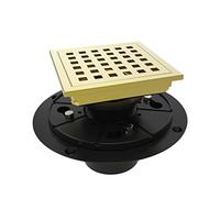 WEBANG 4 Inch Square Shower Floor Drain with Flange,Quadrato Pattern Grate Removable,Food-Grade SUS 304 Stainless Steel,Watermark&CUPC Certified, Brushed Gold Brass