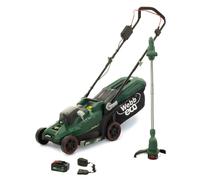 Webb 20V 33cm Cordless Lawnmower & 25cm Strimmer Starter Kit with 4Ah Battery & Charger in Green | Size: 1 Pack Webb Green 1 Pack