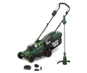 Webb 20V 33cm Cordless Lawnmower & 25cm Strimmer Starter Kit with 4Ah Battery & Charger in Green | Size: 1 Pack Webb Green 1 Pack