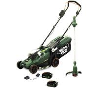 Webb Eco 20v Cordless Lawnmower and Grass Trimmer Garden Power Tool Kit 2 x 4ah Li-ion Battery Charger