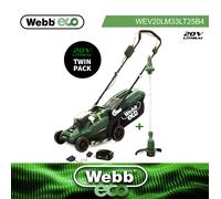 Webb 20v Cordless Lawnmower and Grass Trimmer Garden Power Tool Kit 1 x 4ah Li-ion Battery Charger
